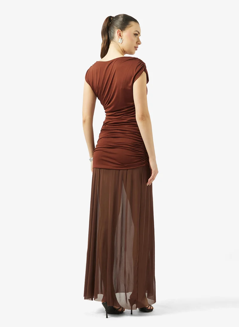 جينجر Draped Bodycon Dress with Mesh Pleats